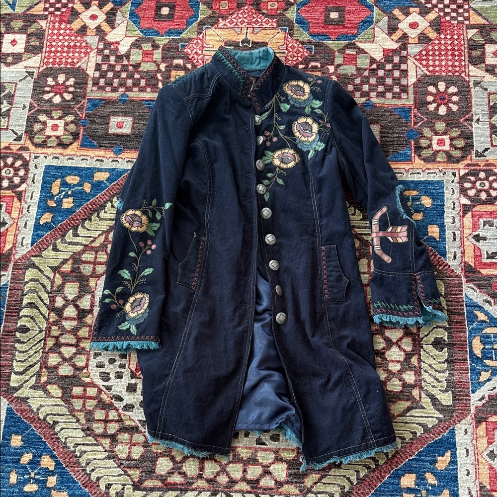 Double D Embroidered Floral Long Coat